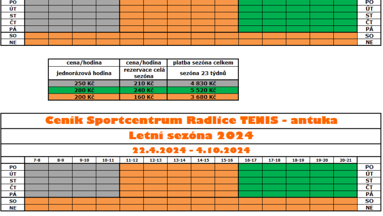 CENÍK LETNÍ SEZÓNA 2024