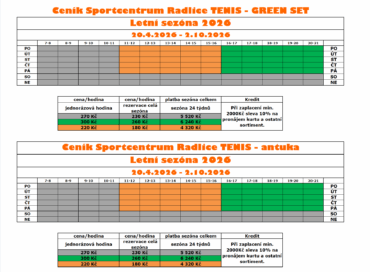CENÍK PRO LETNÍ SEZÓNU 2026