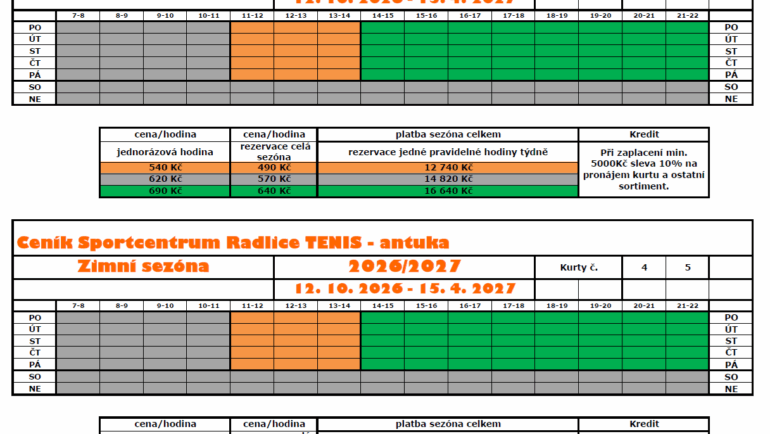 CENÍK PRO ZIMNÍ SEZÓNU 2026/2027